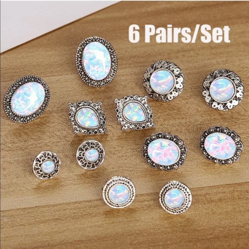 6 Pairs Opal Boho Bohemian Earrings Set